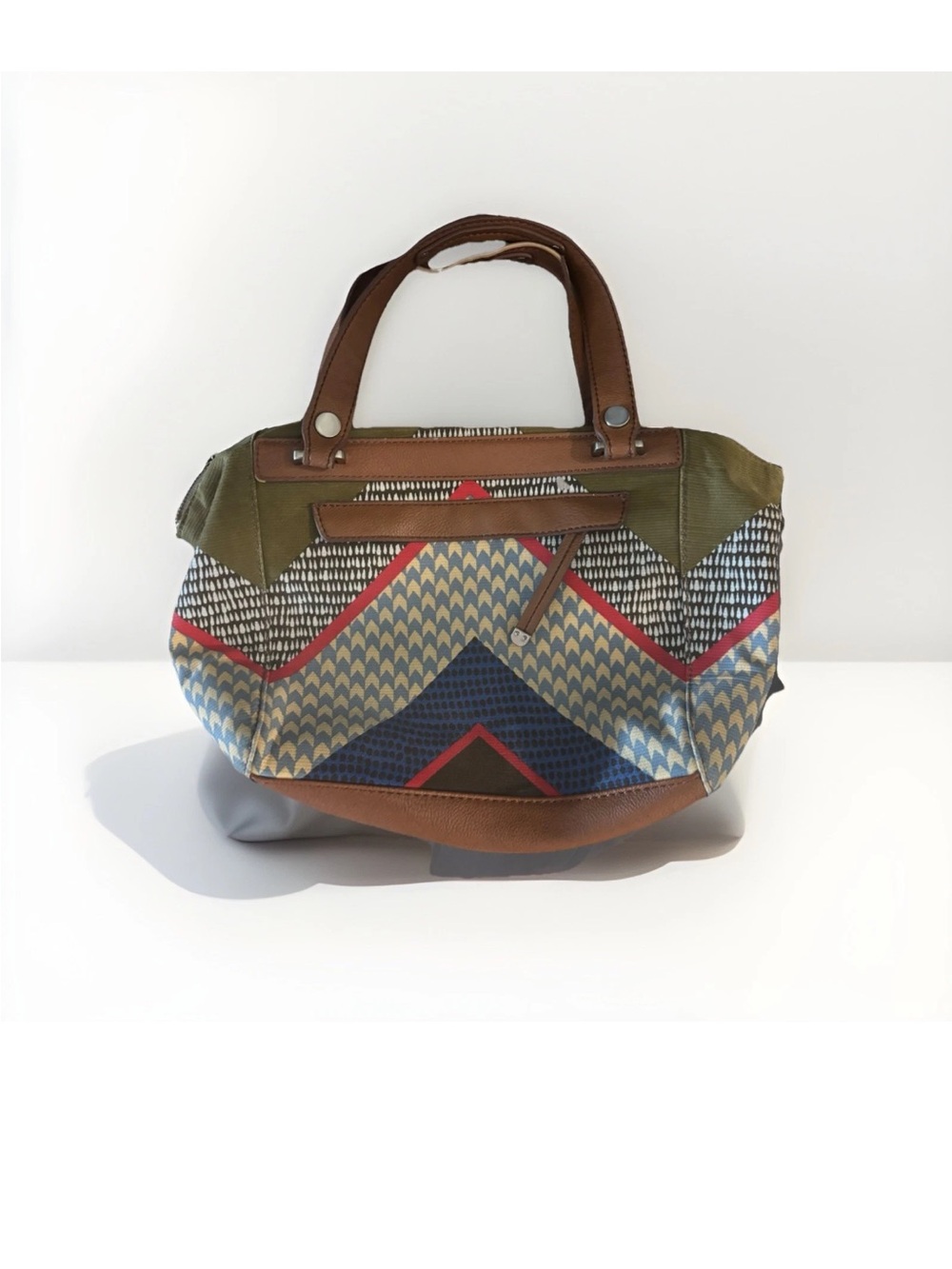 Relic by Fossil Colorblock Geometric Pattern handBag with Brown Trim